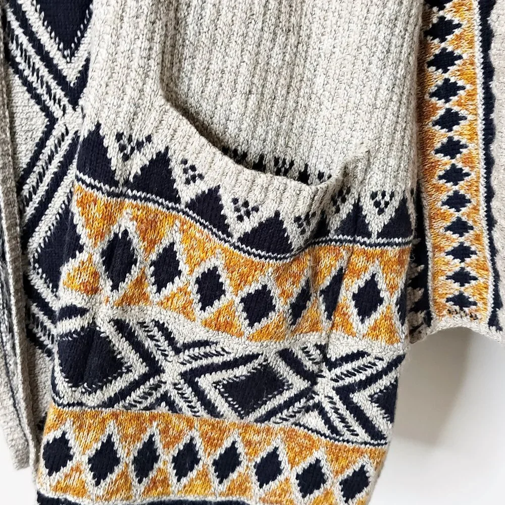 LUCKY BRAND Longline Cardigan Hoodie Open Front Aztec Southwestern Chunky Sz 3X - Picture 4 of 14